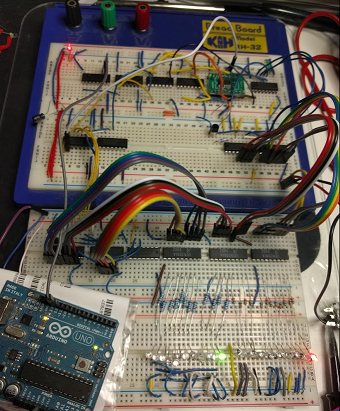The clock circuitry built on a breadboard prior to ordering the PCBs. (size: 340x411px)